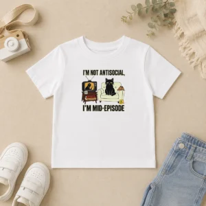 Good I Am Not Antisocial I Am Mid Episode Black Cat True Crime Mystery Lover Kids T-Shirt