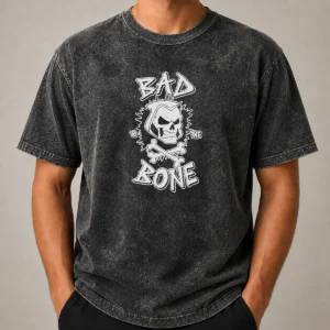 Premium Bad To The Bone Skull Skeleton Washed T-Shirt