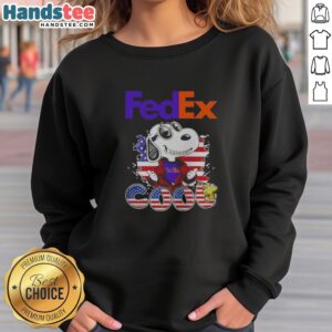 Pretty Snoopy Woodstock Peanuts Fedex Pop Culture Reference American Flag Cool sweatshirt displayed on a flat surface.