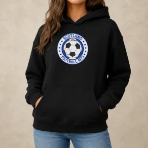 Hot Scotland Football 1873 Vintage Hoodie in charcoal gray with front pocket and drawstring hood