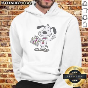 Pretty Snoopy Hippie Woodstock Sheet Parody Pop Culture Peanuts Character Casual Hoodie displayed on a hanger