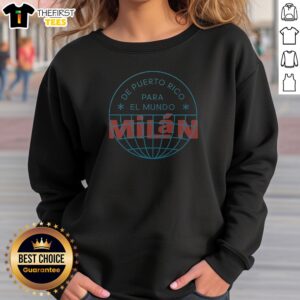 Official De Puerto Rico Para El Mundo MiláN Shirt De Puerto Rico Para El Mundo Milan Sweatshirt in black, front view with bold white and red text