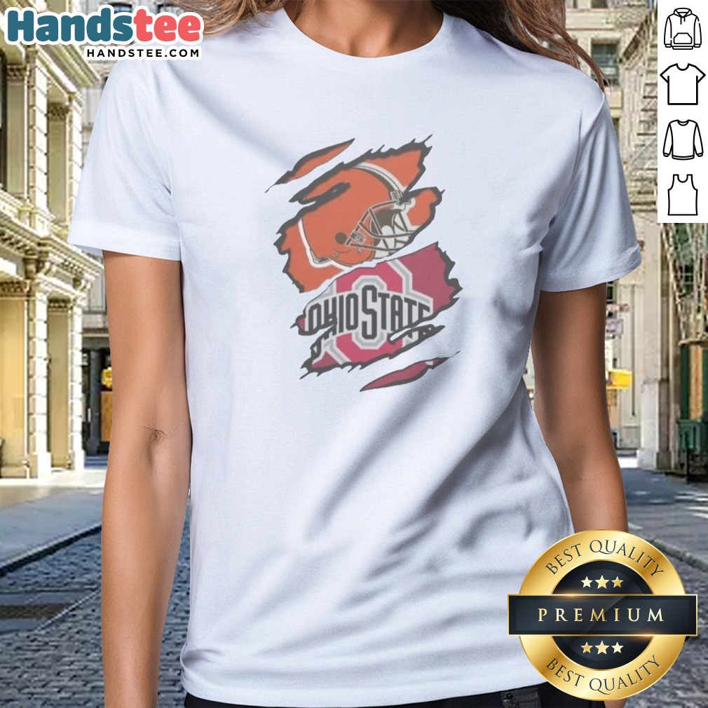 good-cleveland-browns-and-ohio-state-university-logo-torn-ladies-shirt Good Cleveland Browns And Ohio State University Logo Torn Ladies Shirt featuring a distressed design