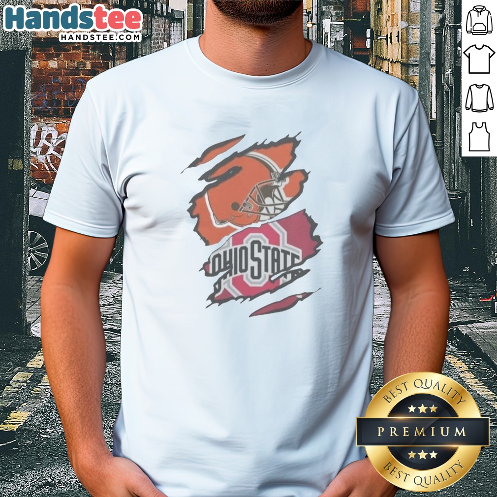 good-cleveland-browns-and-ohio-state-university-logo-torn-shirt Good Cleveland Browns And Ohio State University Logo Torn Shirt featuring a distressed design.