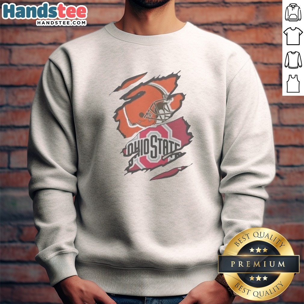 good-cleveland-browns-and-ohio-state-university-logo-torn-sweatshirt Good Cleveland Browns And Ohio State University Logo Torn Sweatshirt featuring a distressed logo design.