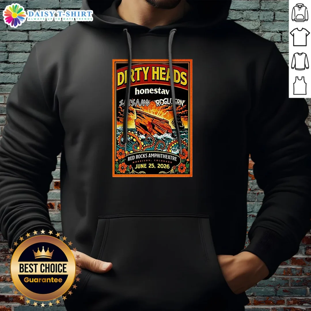 Good Dirty Heads Morrison Red Rocks Amphitheatre Jun 25 2026 Poster Hoodie Good Dirty Heads Morrison Red Rocks Amphitheatre Jun 25 2026 Poster Hoodie in red with front graphic print, comfortable pullover style