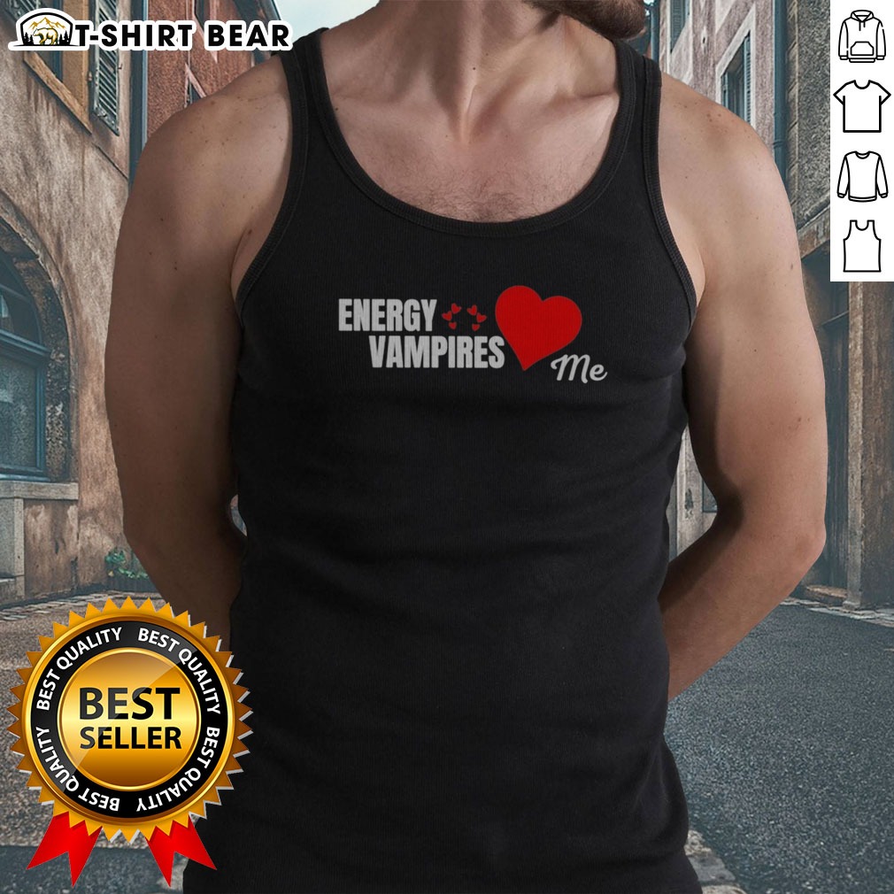 good-energy-vampires-love-me-tank-top Good Energy Vampires Love Me Tank Top in black with bold white text design on front, sleeveless casual wear