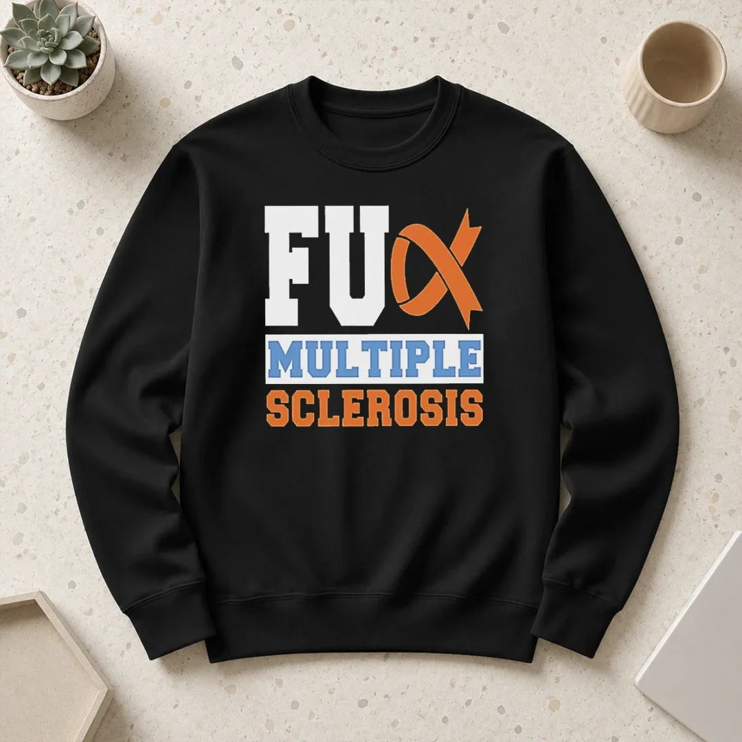 good-fck-multiple-sclerosis-sweater Good Fck Multiple Sclerosis Sweater in dark color showing front graphic and crew neck design