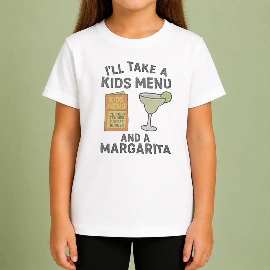 good-i-ll-take-a-kids-menu-and-a-margarita-kids-menu-kids-t-shirt Good I'Ll Take A Kids Menu And A Margarita Kids Menu Kids T Shirt in bright colors on a child-sized garment