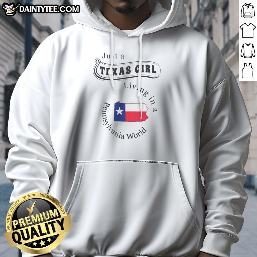 good-just-a-texas-girl-living-in-a-pennsylvania-world-texas-girl-hoodie Good Just A Texas Girl Living In A Pennsylvania World Texas Girl Hoodie in gray, front view with drawstrings and kangaroo pocket