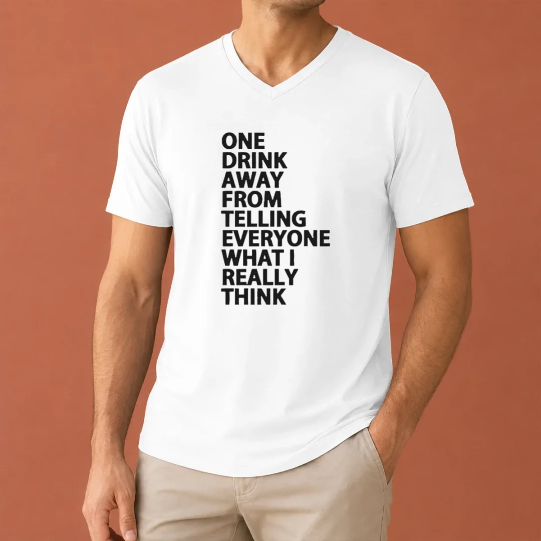 good-one-drink-away-from-telling-everyone-what-i-really-think-sarcasm-v-neck-shirt-2 Good One Drink Away From Telling Everyone What I Really Think Sarcasm V-Neck Shirt
