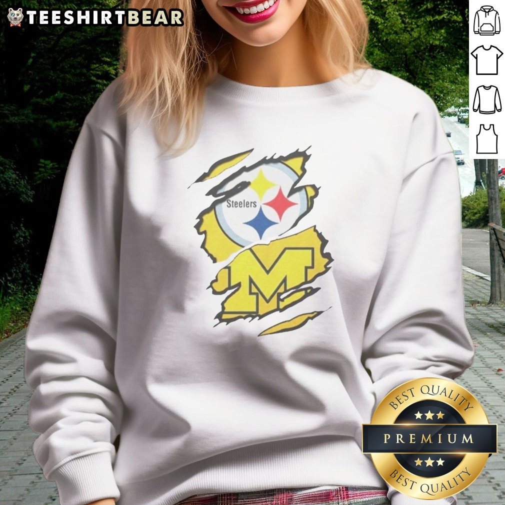 good-pittsburgh-steelers-michigan-wolverines-torn-metal-logo-graphic-sweatshirt Good Pittsburgh Steelers Michigan Wolverines Torn Metal Logo Graphic Sweatshirt featuring a unique logo design