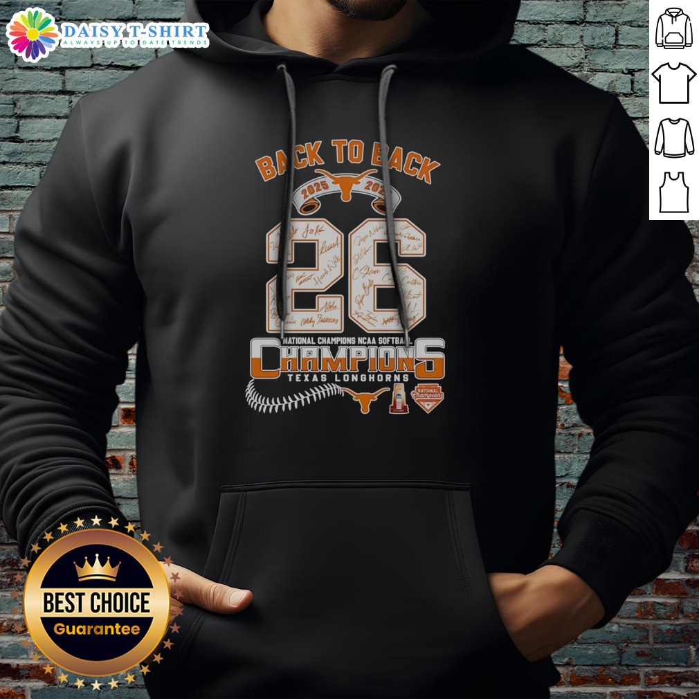 good-texas-longhorns-2025-2026-back-to-back-national-champions-ncaa-softball-hoodie Good Texas Longhorns 2025 2026 Back To Back National Champions NCAA Softball Hoodie displayed on a hanger