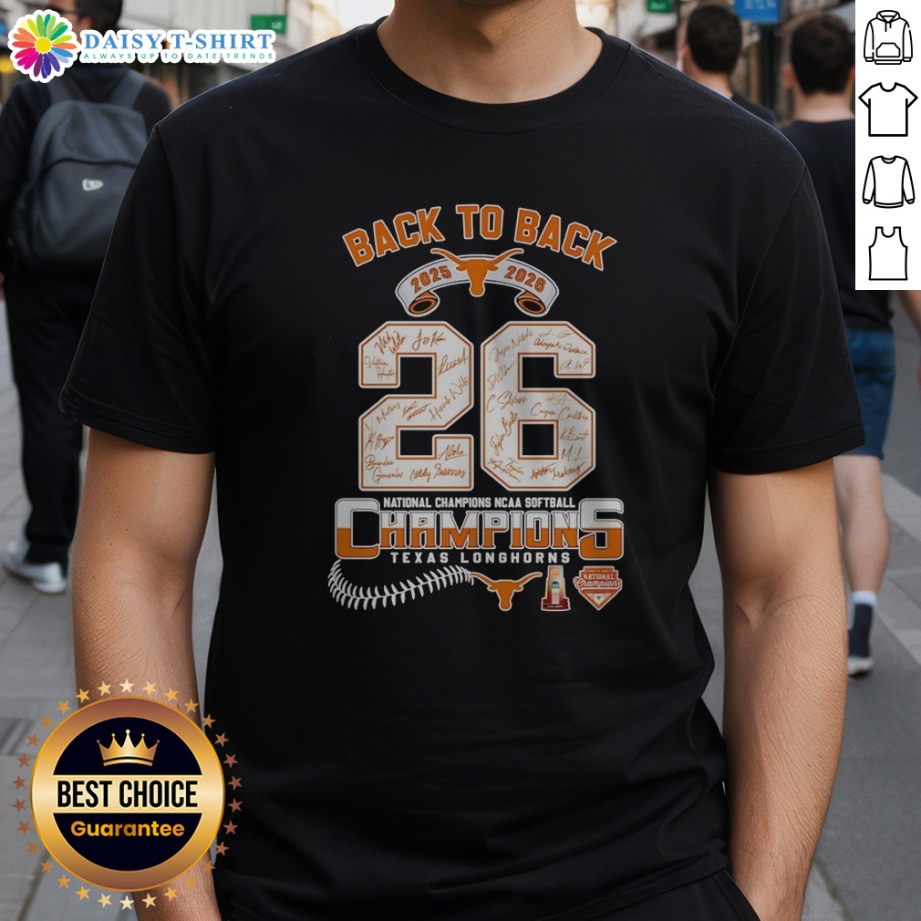 Good Texas Longhorns 2025 2026 Back To Back National Champions NCAA Softball Shirt Good Texas Longhorns 2025 2026 Back To Back National Champions NCAA Softball Shirt displayed on a hanger