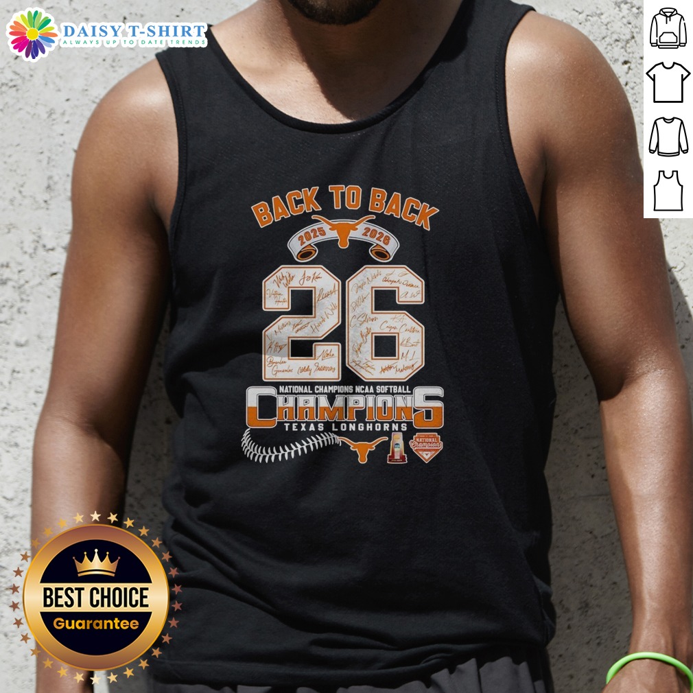 good-texas-longhorns-2025-2026-back-to-back-national-champions-ncaa-softball-tank-top Good Texas Longhorns 2025 2026 Back To Back National Champions NCAA Softball Tank Top displayed on a neutral background