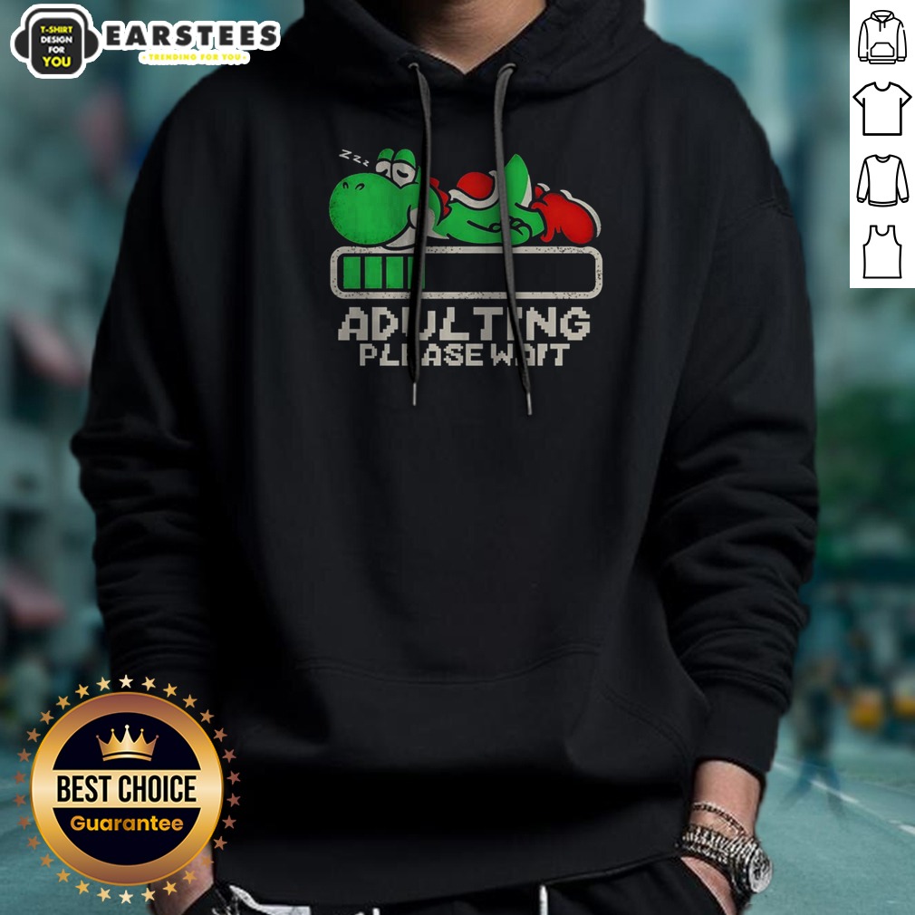 good-yoshi-super-adulting-please-wait-loading-hoodie Good Yoshi Super Adulting Please Wait Loading hoodie in charcoal gray with front graphic and kangaroo pocket