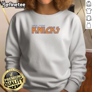 Official New York Knicks Kiss Logo Parody sweatshirt showing a cozy crewneck with a bold graphic print