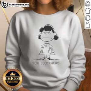 Nice Lucy Van Pelt Schulz Peanuts You Blockhead Sweashirt featuring colorful graphic design