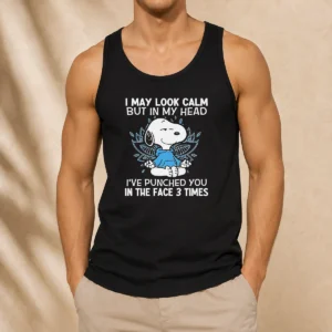 Top Snoopy I May Look Calm But In My Head I'Ve Punched You In The Face 3 Times tank top in white, sleeveless casual wear