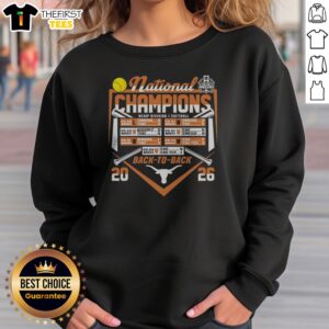 Premium Texas Longhorns National Champions NCAA Softball Back To Back 2026 Team Sweatshirt in burnt orange with bold championship logo