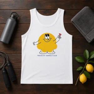 Original Movies By Yourself Club Yellow Blob Character Holding A Red Candy Art Tank Top