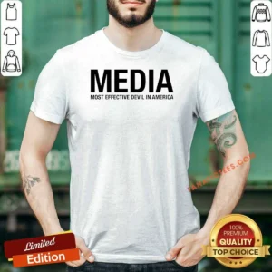 Nice Media Most Effective Devil In America shirt optimized flat lay showing front design on a crew neck cotton tee
