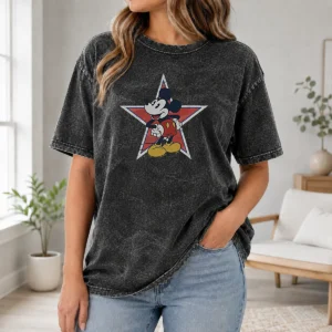 Hot Disney Distressed Mickey Mouse Star Mens Washed T Shirt featuring faded graphic print on soft cotton fabric