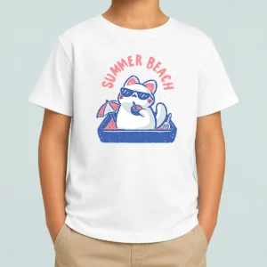 Pretty Summer Beach Cat Kids T-Shirt