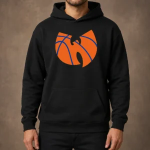 Original Wu Tang Clan X New York Knicks Logo Hoodie in black with bold graphic print on front