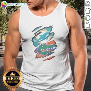 Official Miami Dolphins Florida Gators Ripped Skin Effect NFL NCAA Sport Tank Top showcasing vibrant team colors.