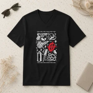Premium Street Life Tattoo Symbols Flash Art V-Neck Shirt