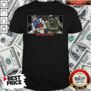 Premium Gundaaamn Gundam Damn Meme shirt optimized, classic crew neck short sleeve cotton tee in white