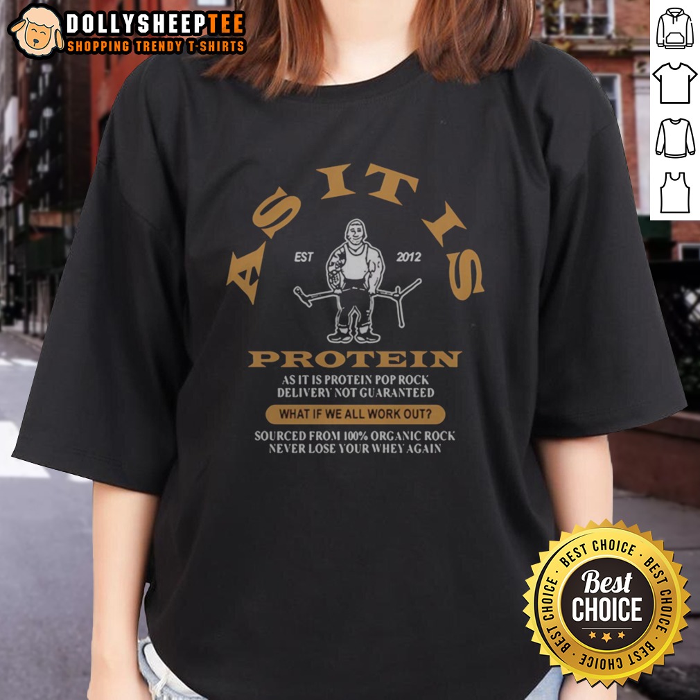 hot-asitus-est-2012-protein-as-it-is-pop-rock-delivery-not-guaranteed-ladies-shirt Hot Asitus Est 2012 Protein As It Is Pop Rock Delivery Not Guaranteed Ladies Shirt displayed on a model.