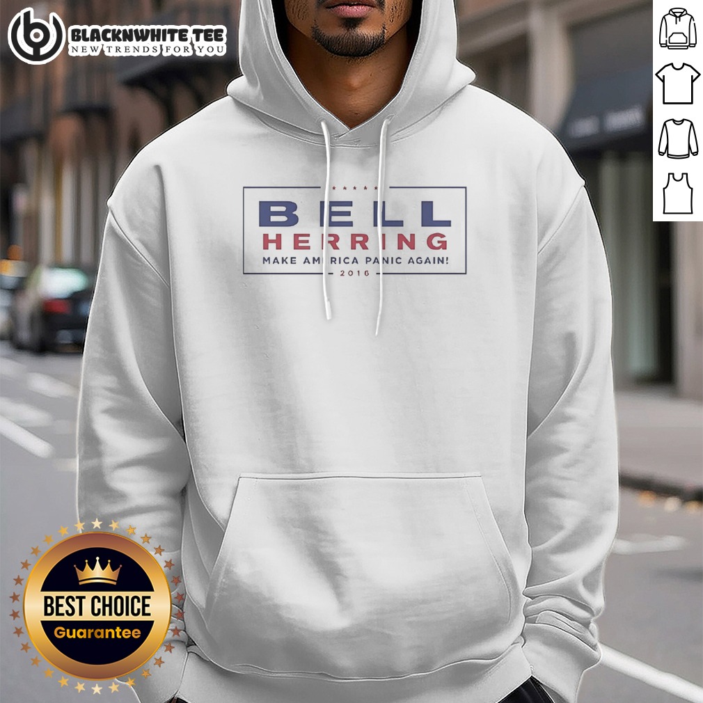 hot-bell-herring-make-america-panic-again-2016-hoodie Hot Bell Herring Make America Panic Again 2016 Hoodie in black, front view with graphic print