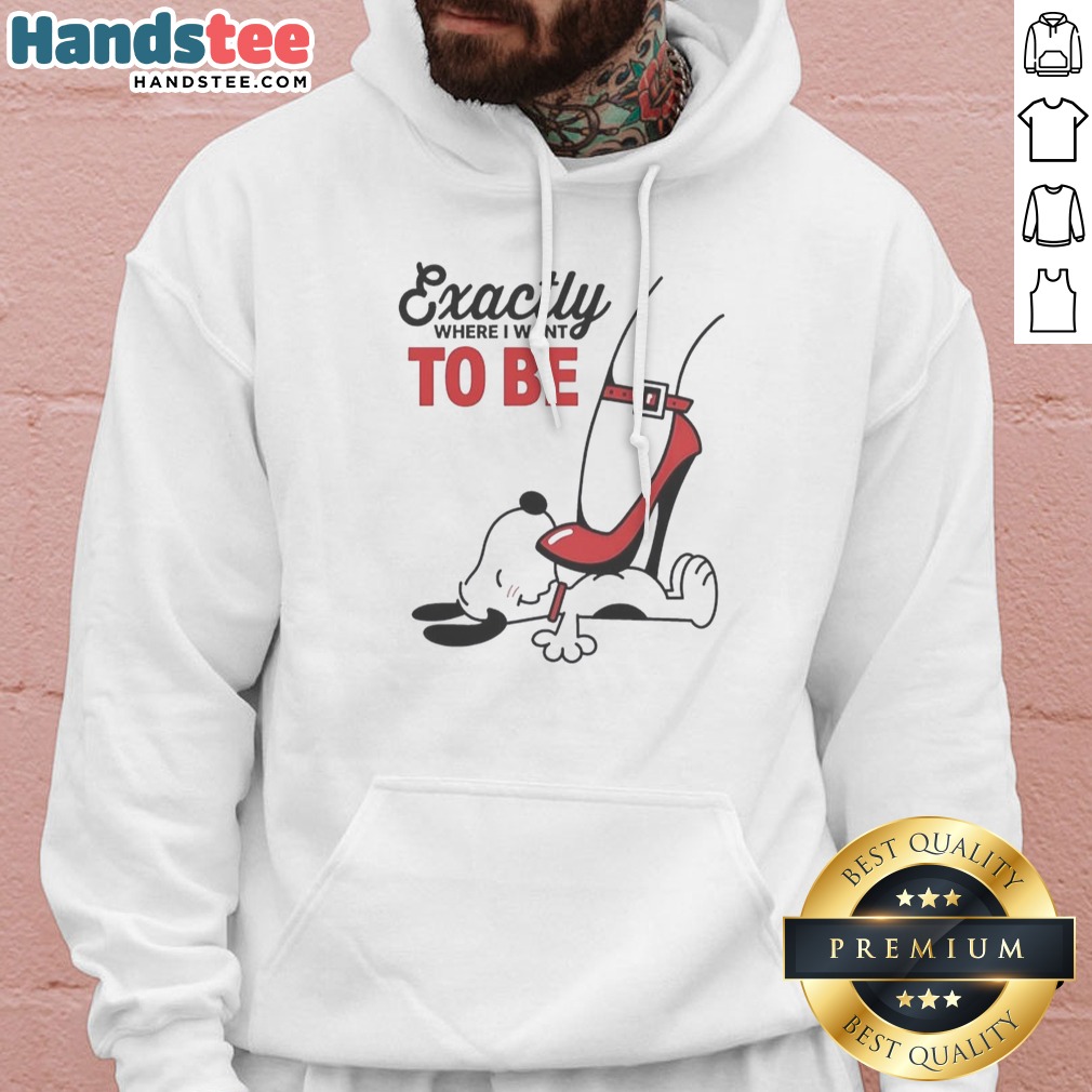 hot-cartoon-dog-red-heel-shoe-exactly-to-be-where-i-want-to-be-hoodie Hot Cartoon Dog Red Heel Shoe Exactly To Be Where I Want To Be Hoodie featuring a playful cartoon design