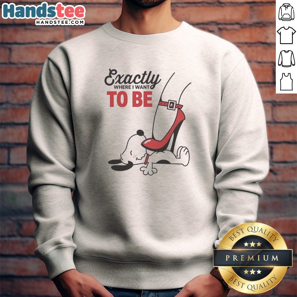 hot-cartoon-dog-red-heel-shoe-exactly-to-be-where-i-want-to-be-sweatshirt Hot Cartoon Dog Red Heel Shoe Exactly To Be Where I Want To Be Sweatshirt featuring a vibrant cartoon design