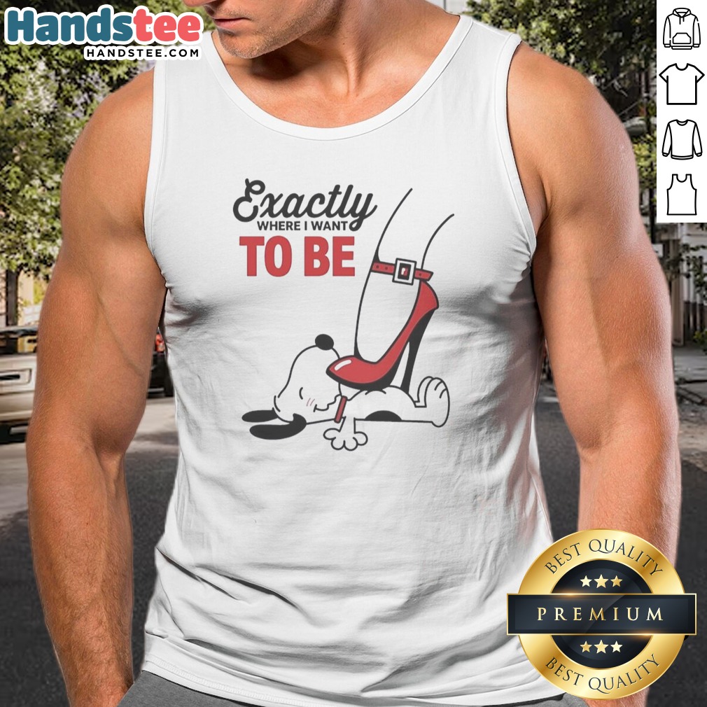 hot-cartoon-dog-red-heel-shoe-exactly-to-be-where-i-want-to-be-tank-top Hot Cartoon Dog Red Heel Shoe Exactly To Be Where I Want To Be Tank Top featuring a playful cartoon design
