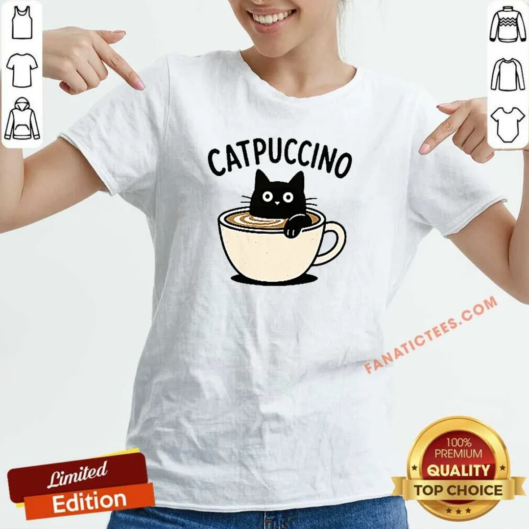 hot-catpuccino-v-neck-shirt-v-neck-optimized Hot Catpuccino V Neck Shirt v neck optimized showing a soft fabric and comfortable fit