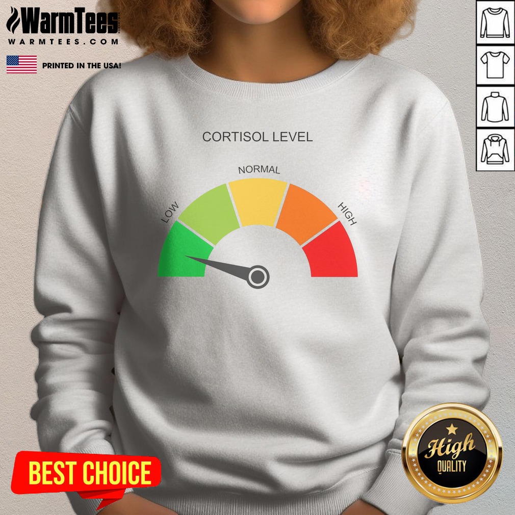 hot-cortisol-level-low-normal-high-sweatshirt Hot Cortisol Level Low Normal High sweatshirt in charcoal gray, featuring bold colorful text design on front