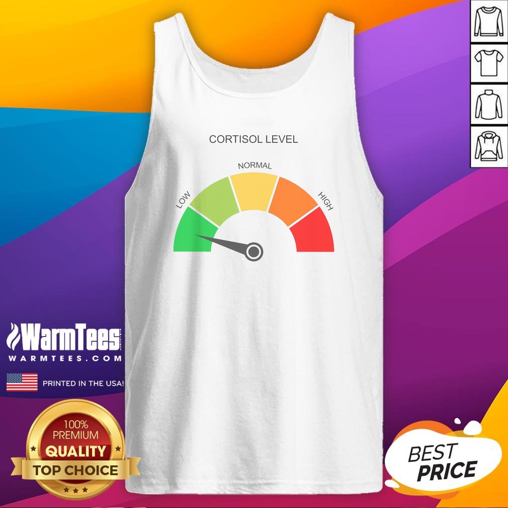 hot-cortisol-level-low-normal-high-tank-top Hot Cortisol Level Low Normal High tank top in black with bold white and red text, sleeveless casual wear