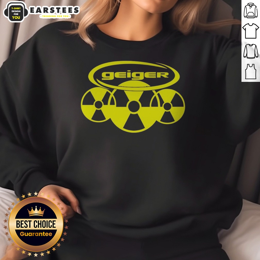 hot-geiger-radiation-symbol-pop-culture-logo-design-radioactive-nuclear-hazard-sweatshirt Hot Geiger Radiation Symbol Pop Culture Logo Design Radioactive Nuclear Hazard sweatshirt displayed on a wooden background.