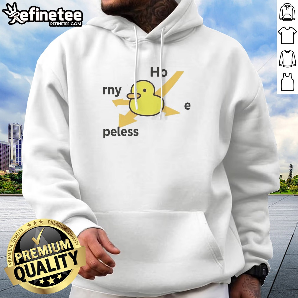hot-ho-rny-peless-duck-hoodie Hot Ho Rny Peless Duck hoodie in charcoal grey with bold graphic print on the front