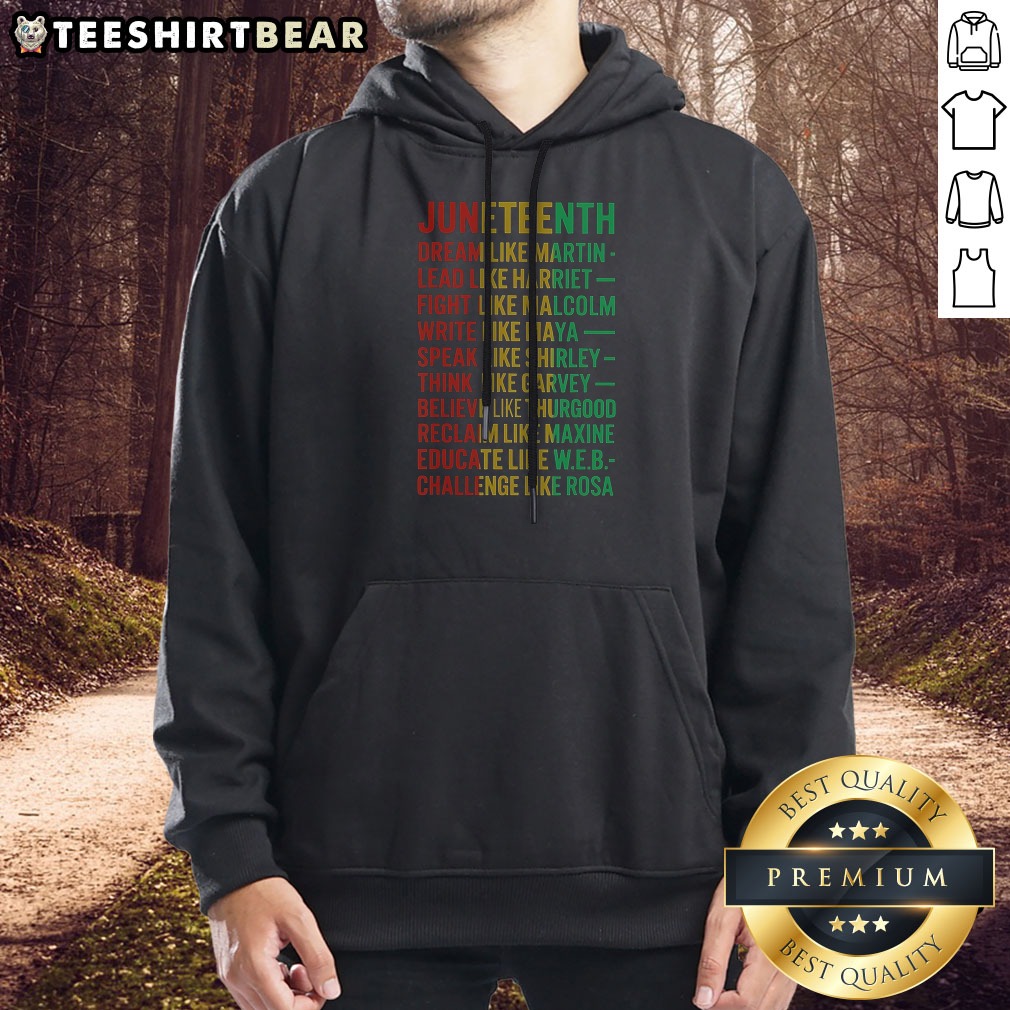 hot-juneteenth-dream-like-martin-lead-like-harriet-hoodie Hot Juneteenth Dream Like Martin Lead Like Harriet Hoodie in black with bold white and red text on the front