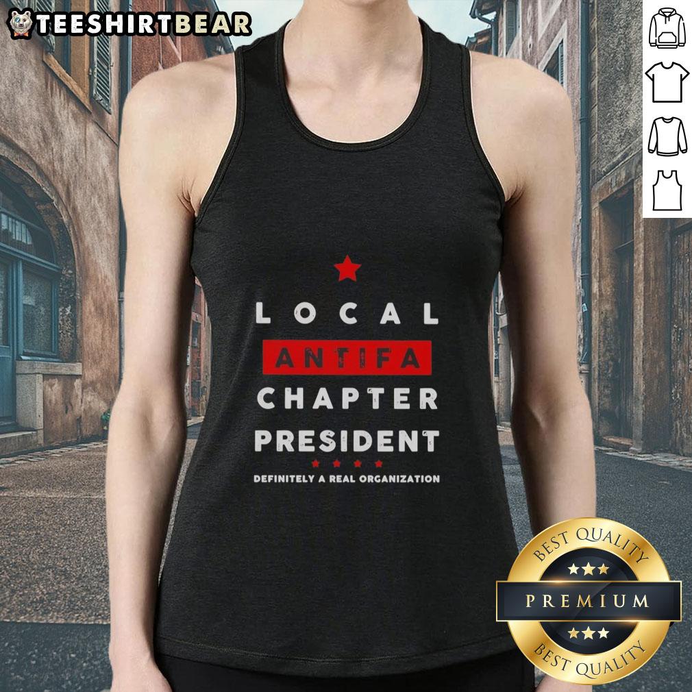 hot-local-antifa-chapter-president-definitely-a-real-organization-tank-top Hot Local Antifa Chapter President wearing a tank top at a rally, promoting activism and community engagement.