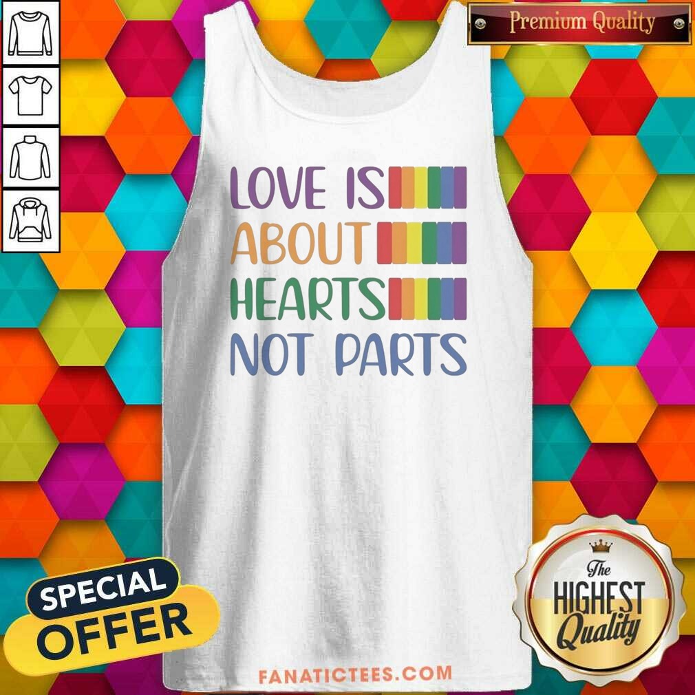 hot-love-is-about-hearts-not-parts-pride-month-tank-top-optimized Hot Love Is About Hearts Not Parts Pride Month tank top optimized for showcasing vibrant colors and design details.
