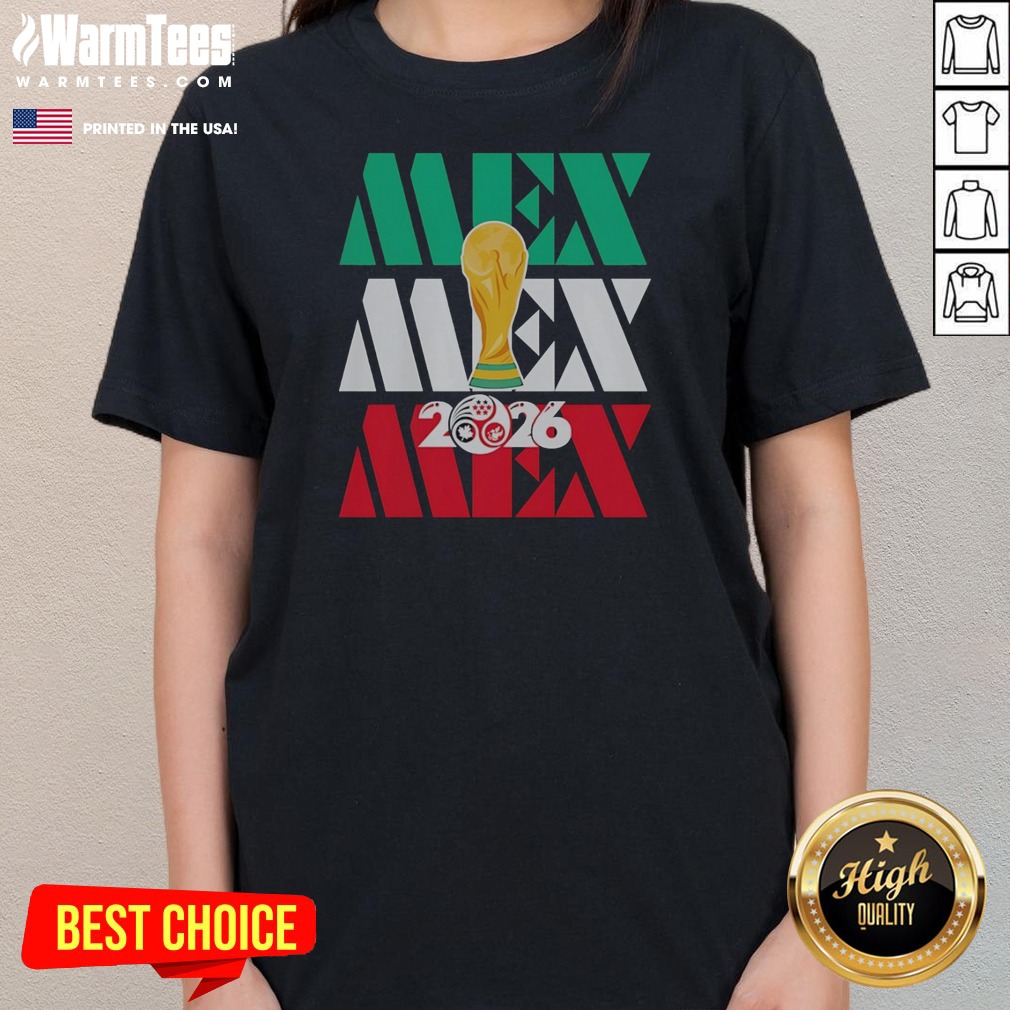 hot-mexico-2026-world-cup-fifa-football-soccer-trophy-logoshirt-ladies-tee Hot Mexico 2026 World Cup FIFA Football Soccer Trophy Logoshirt ladies tee in white, featuring a bold football trophy graphic