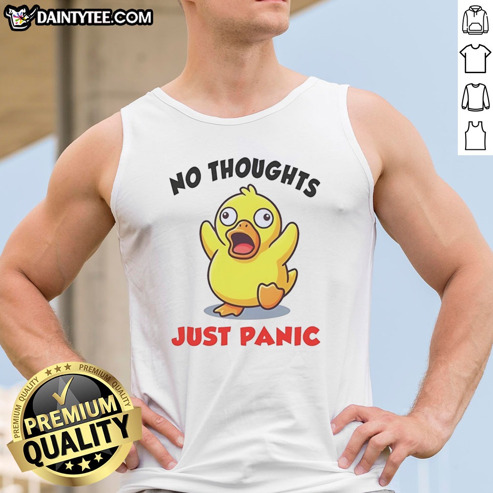 hot-no-thoughts-just-panic-duck-cartoon-anxiety-humor-tank-top Hot No Thoughts Just Panic Duck Cartoon Anxiety Humor Tank Top featuring a quirky duck graphic on a sleeveless casual shirt