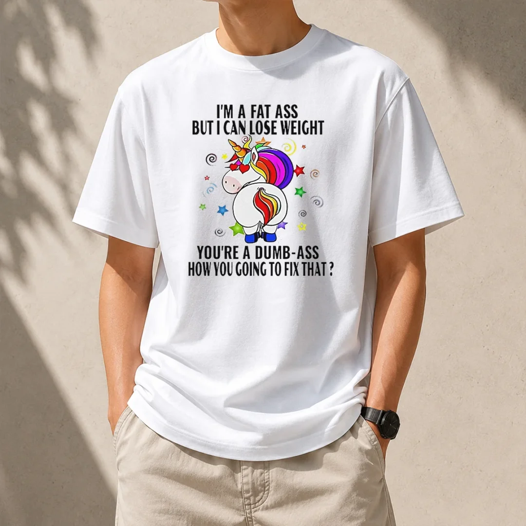 hot-savage-unicorn-i-m-a-fat-ass-but-i-can-lose-weight-t-shirt-1 Hot Savage Unicorn I'M A Fat Ass But I Can Lose Weight t shirt in black, short sleeve cotton tee