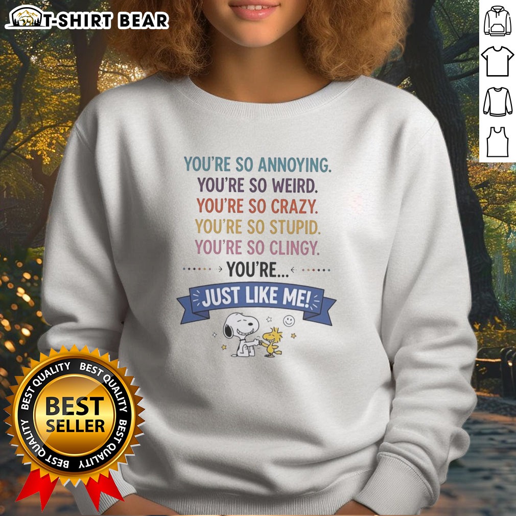 Hot Snoopy And Woodstock You'Re So Annoying You'Re So Weird You'Re So Crazy You'Re So Stupid Sweatshirt Hot Snoopy And Woodstock You'Re So Annoying You'Re So Weird You'Re So Crazy You'Re So Stupid Sweatshirt in vibrant colors
