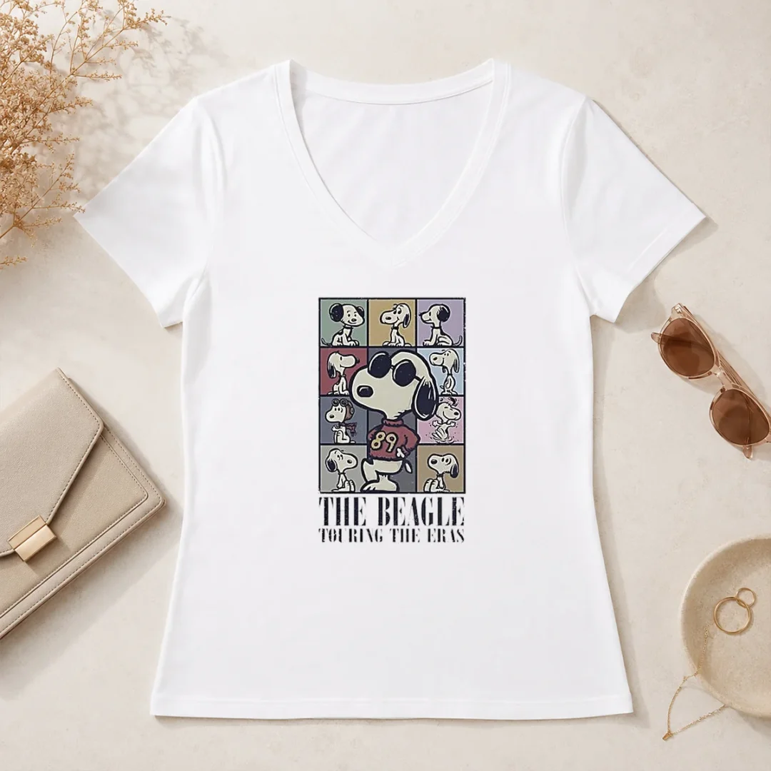 Hot Snoopy Peanuts The Beagle Touring The Eras Cartoon V Neck Shirt Hot Snoopy Peanuts The Beagle Touring The Eras Cartoon V-Neck Shirt